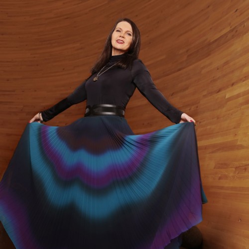Reija Lang in colourful skirt